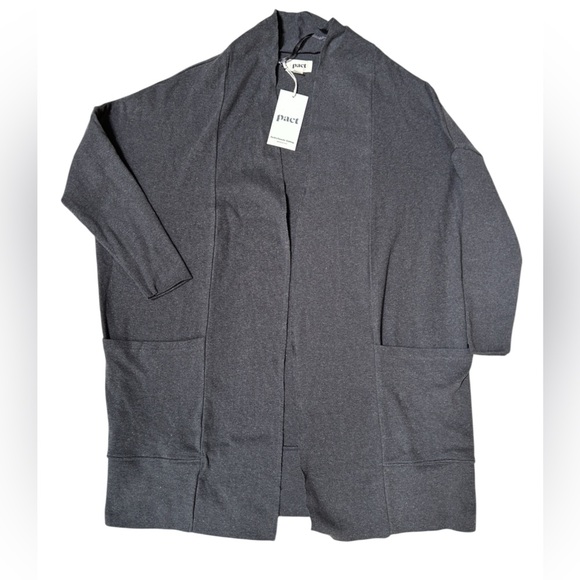 Pact Airplane Organic Cotton Long-Line Cardigan Grey Women’s XS NWT - Picture 6 of 9
